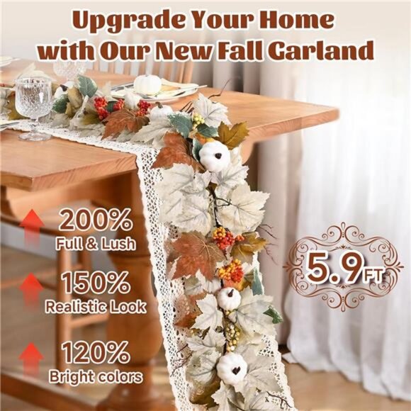 Fall Decorations for Home, 6 Ft Fall Garland for Mantle, Fall Leaves Garland - Picture 7 of 8